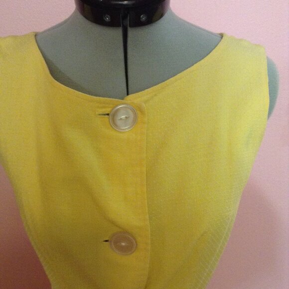 Vintage 1960s Swiss Dotted Belted Button Up Sleeveless Dress with Eyelet Pockets - Picture 2 of 7